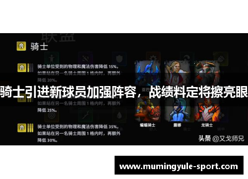 骑士引进新球员加强阵容，战绩料定将擦亮眼
